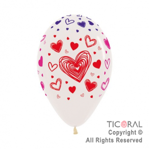 GLOBO S R12 INF FASHION BLANCO CORAZONES 3 TINTAS x 50